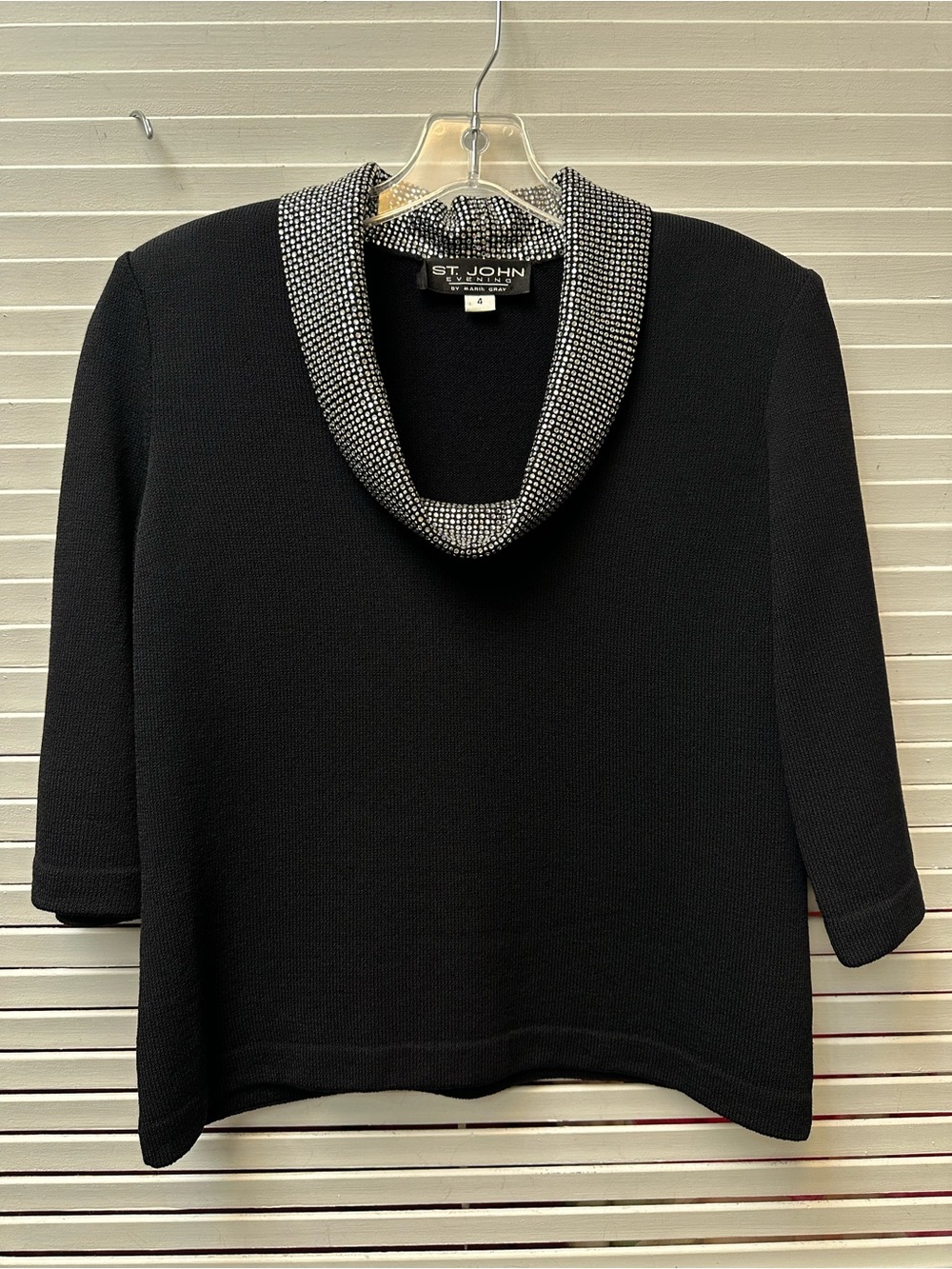 St. John Black Sequin Cowlneck Sweater